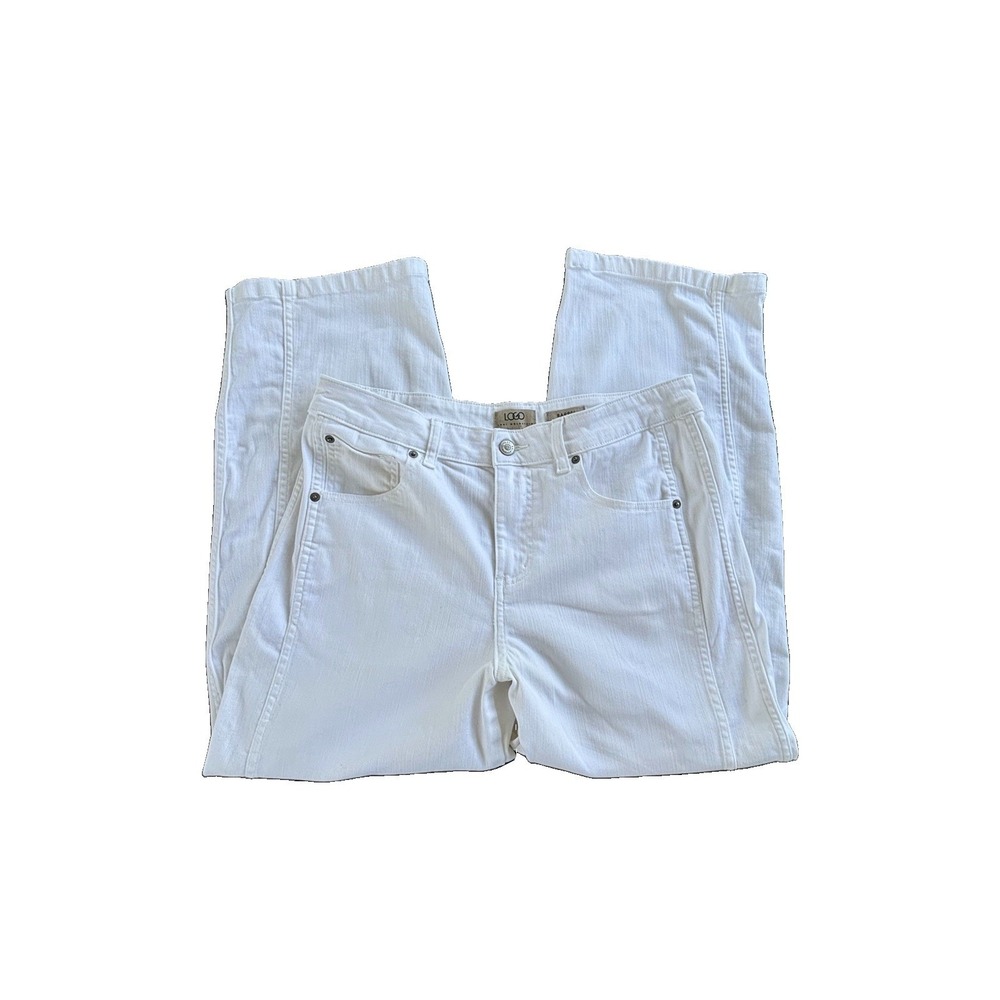 LOGO by Lori Goldstein White Barrel Leg Seam Denim Jeans Size 12 EUC